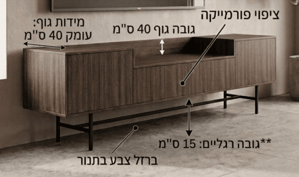 שידת אחסון 2 מטר | רגלי ברזל
